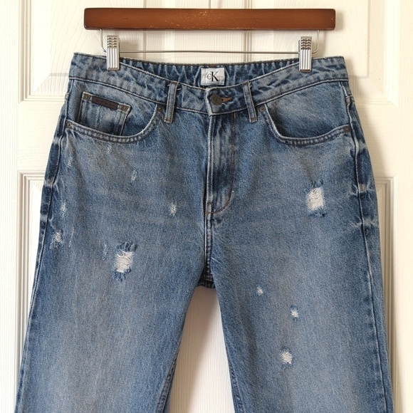 Calvin Klein Jeans Retro Medium Wash High Rise Distressed Straight Leg Jeans 30 - Picture 2 of 16